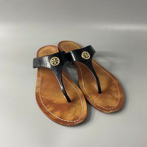 Tory Burch Cameron Black Patent Leather Thong Sandal, Size 9.5 M